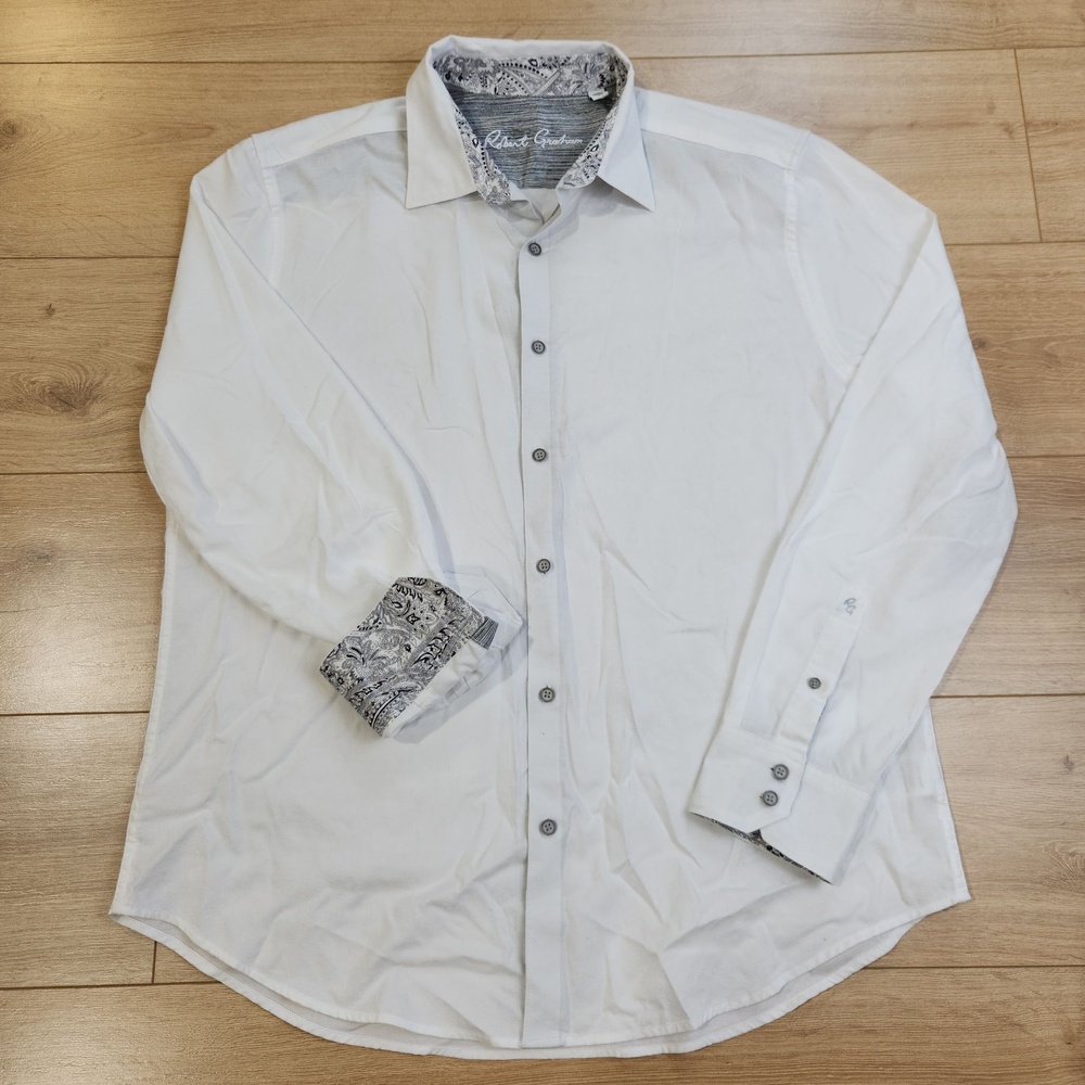 Robert Graham Dress Shirt Mens XL White Solid Classic Fit Button Up Long Sleeve